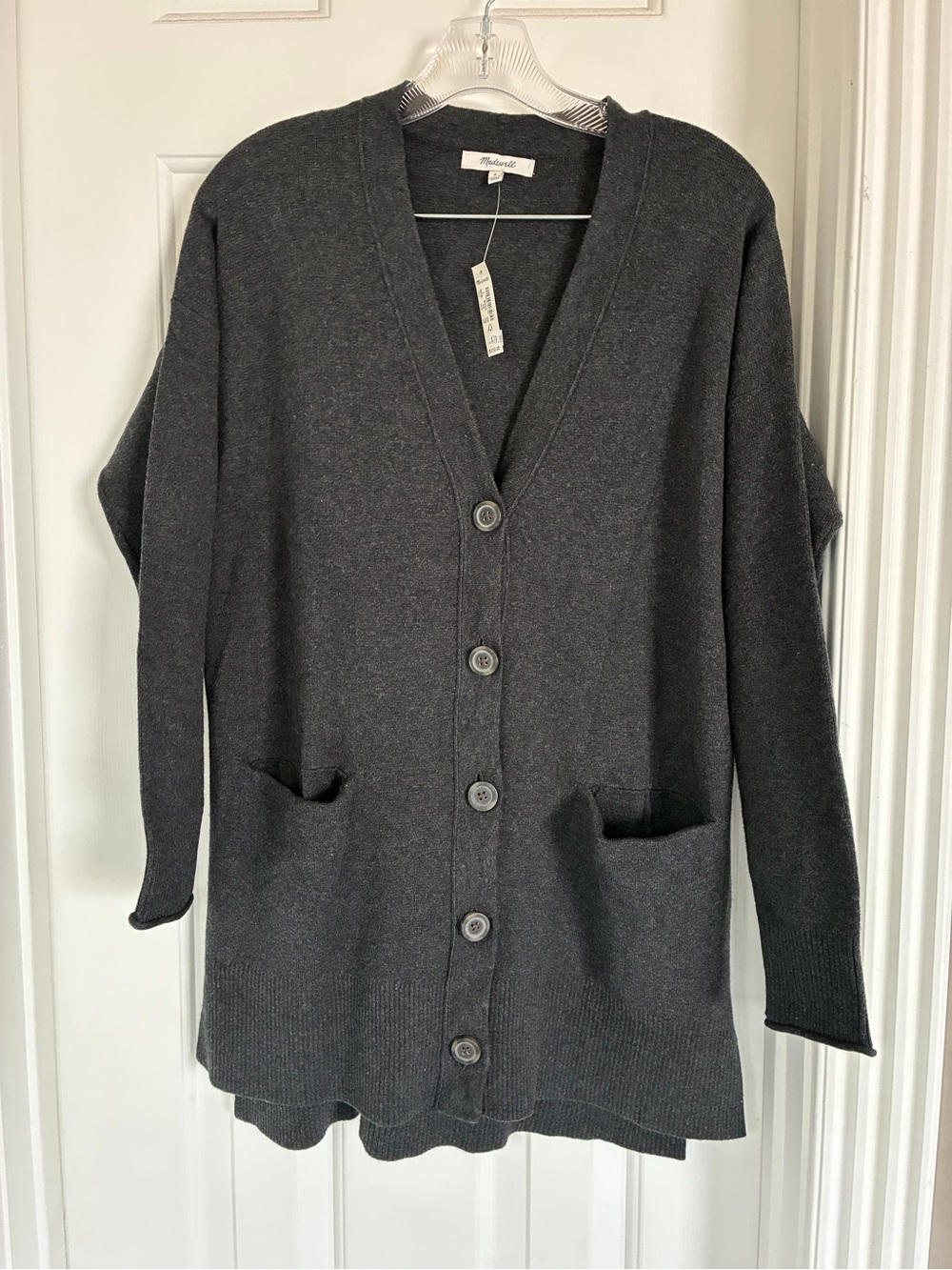 Madewell Dark Charcoal Button-Front V-Neck Cardigan
